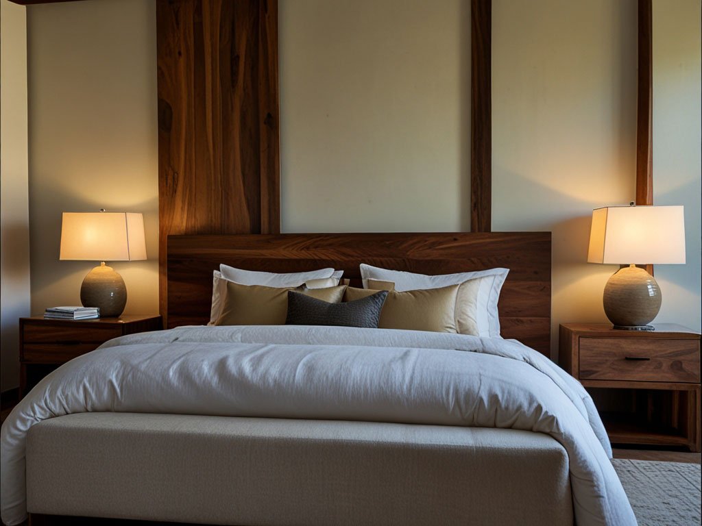 Artisanal Wooden Bed Frame in a Luxurious Bedroom