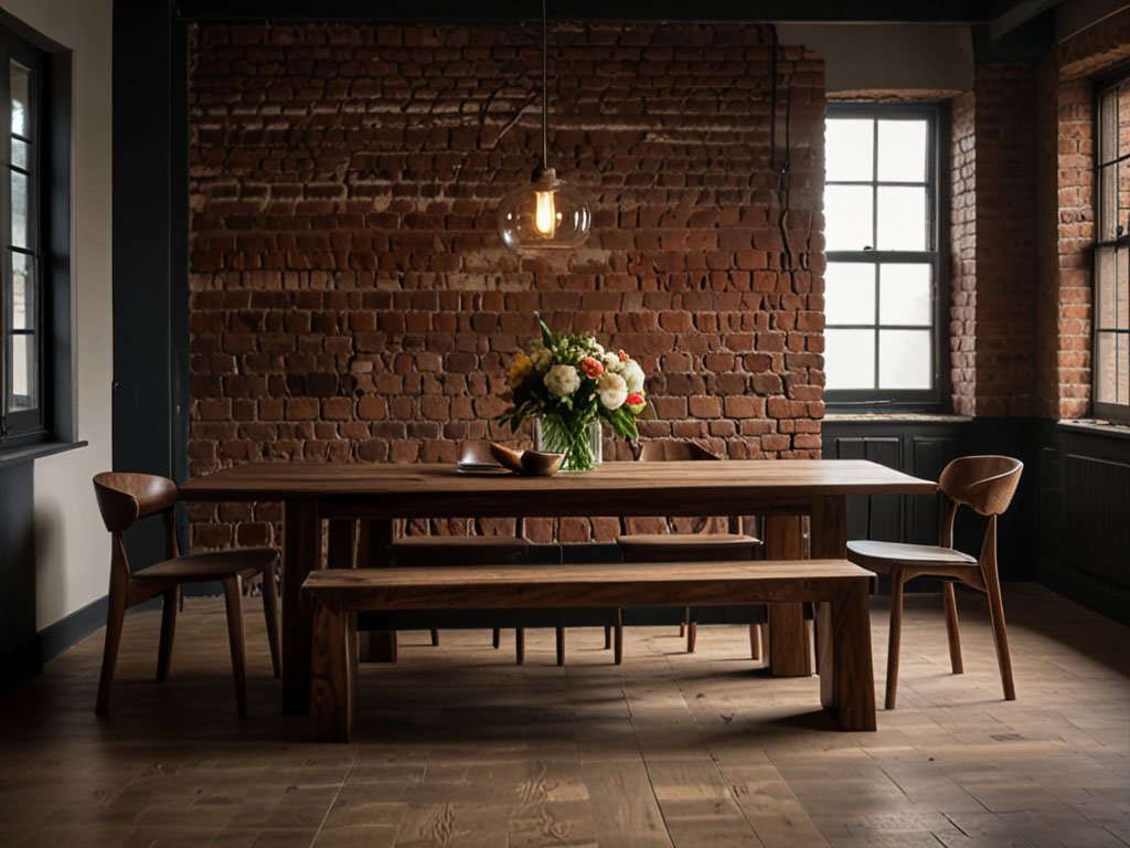 Handcrafted Wooden Dining Table in a Rustic Setting